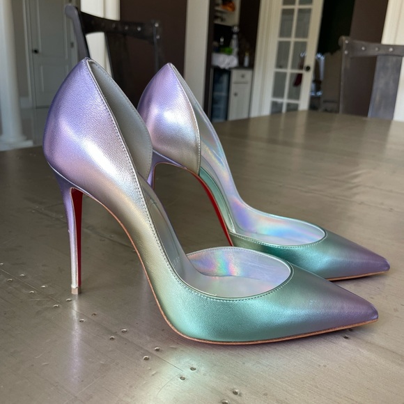 Christian louboutin iriza 100mm pump  iridescent licorne silver stiletto sz 38 - Picture 3 of 12